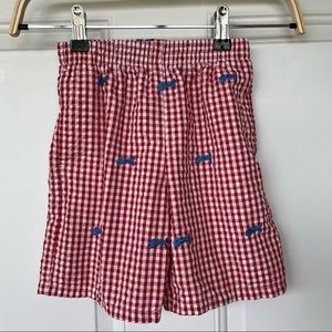 •Kelly’s Kids• Boys Gingham Seersucker Fish Bones Embroidered Shorts - Size 4/5